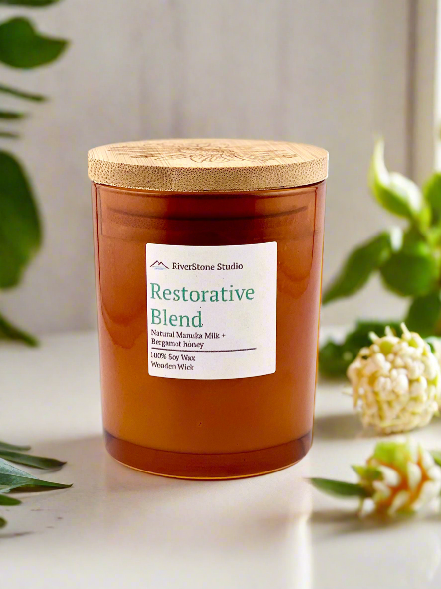 Candle, Restorative Blend – Manuka Milk & Bergamot Honey | Wooden Wick Candle