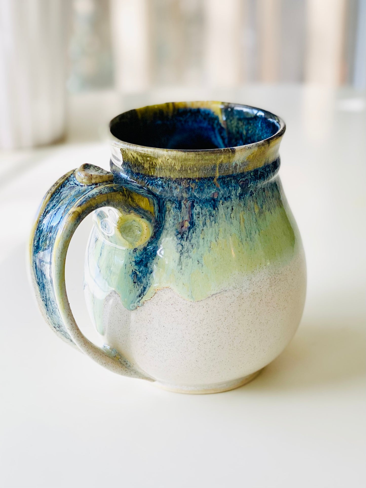 Creamy Speckled Mug with gold, teal, and blue, 22oz no.18