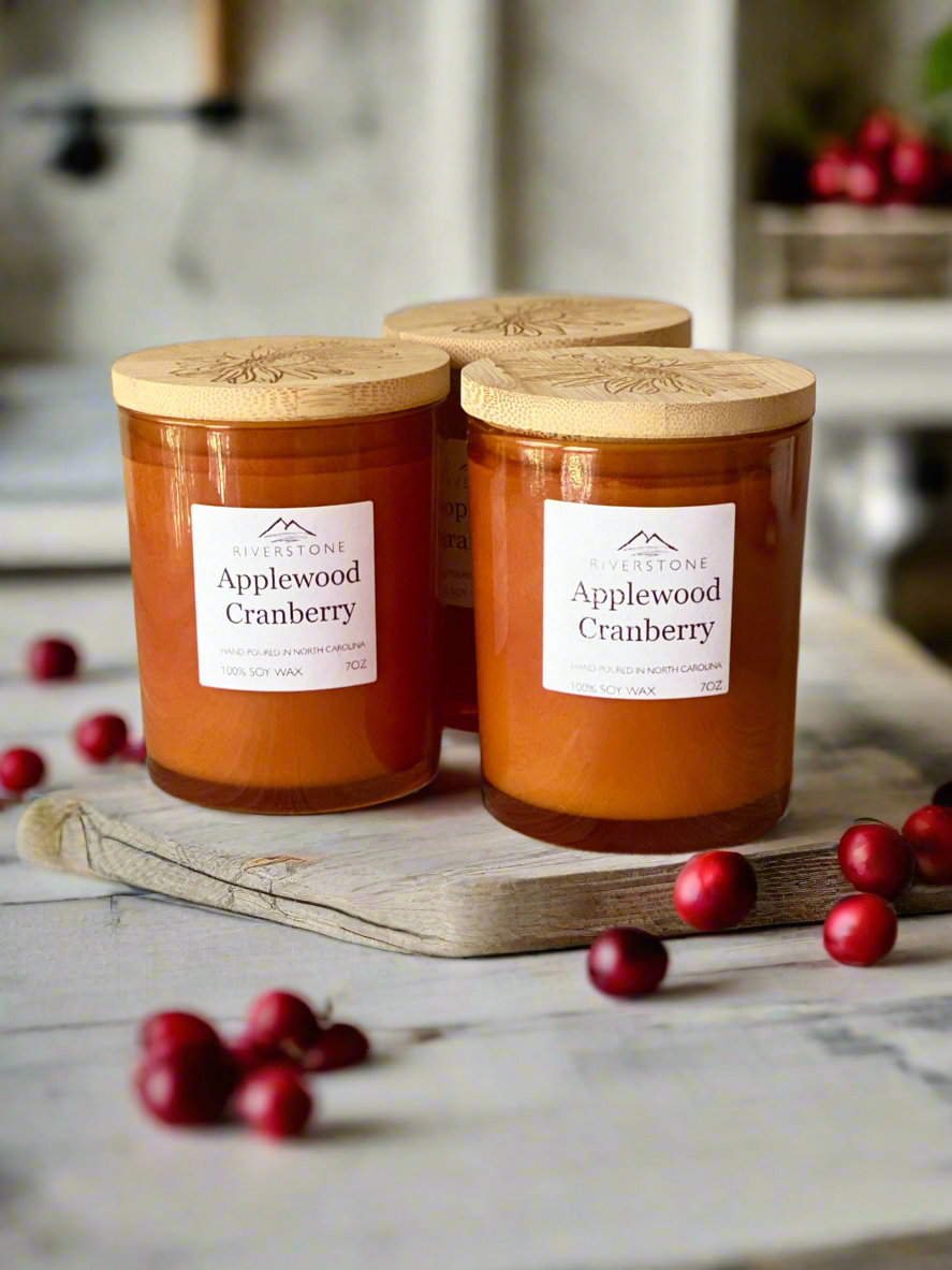 Applewood Cranberry, Hand Poured 100% Soy Wax Candle