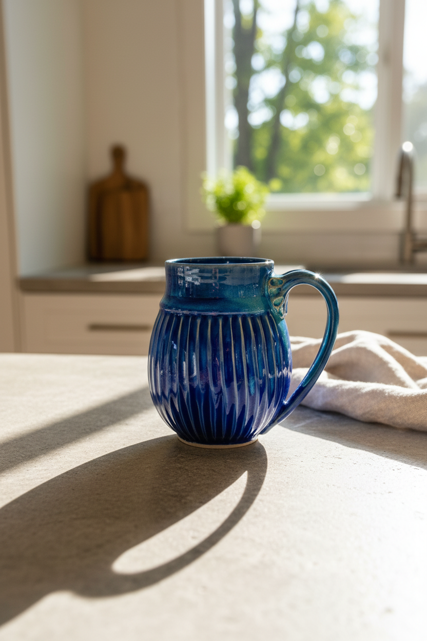 Blue Carved Mug, 18oz, no.37