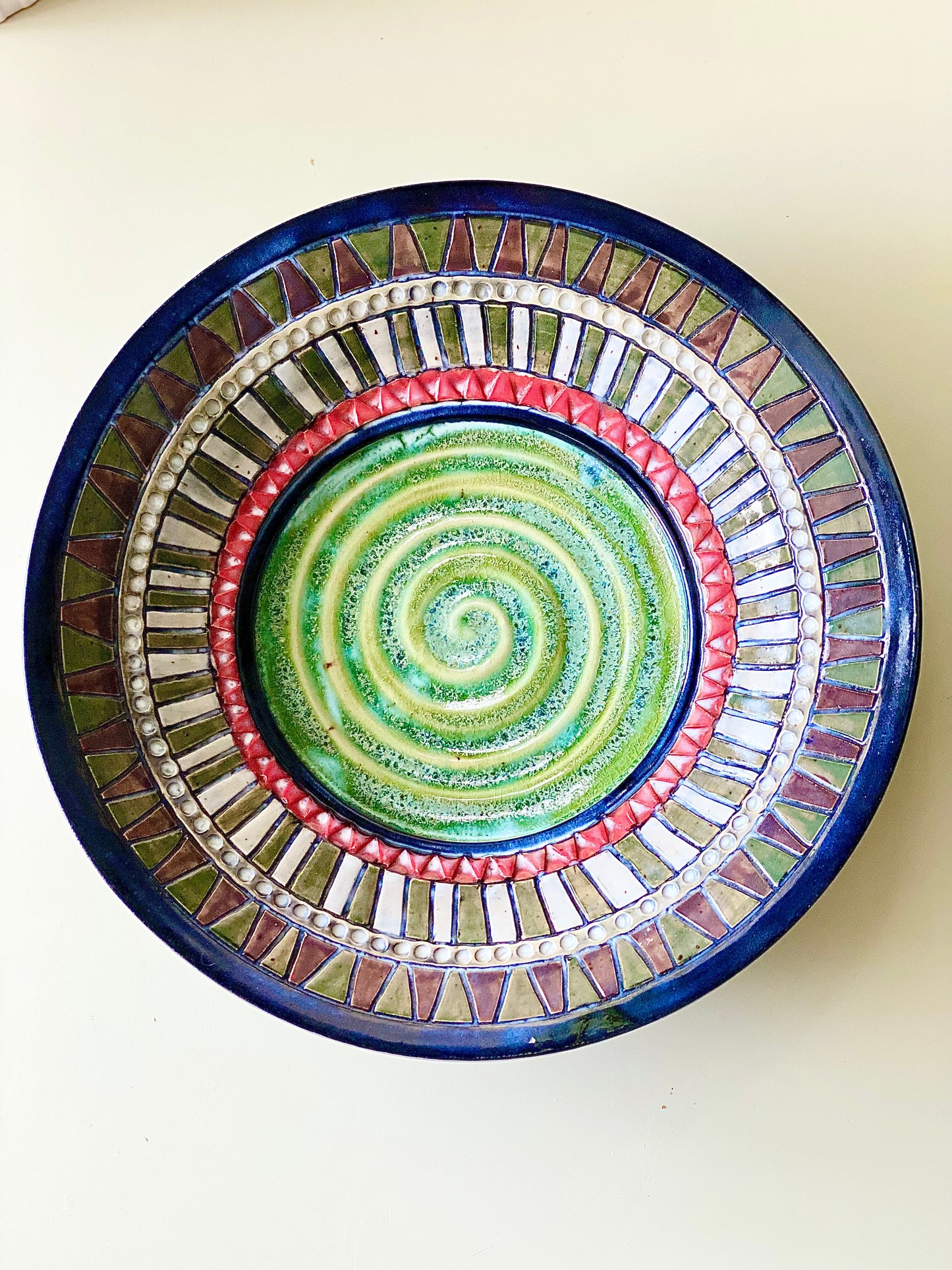 Verdant Spiral Mosaic Platter, 11”x2”