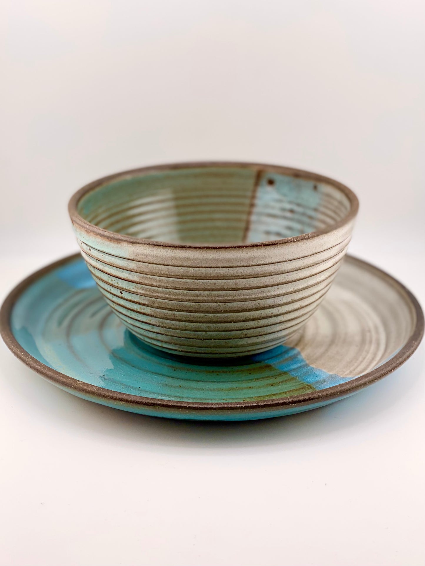 Soup and Sandwich Set in Blue and Oatmeal, 3.5”x6.5” Bowl, 9.5” Plate, no.47