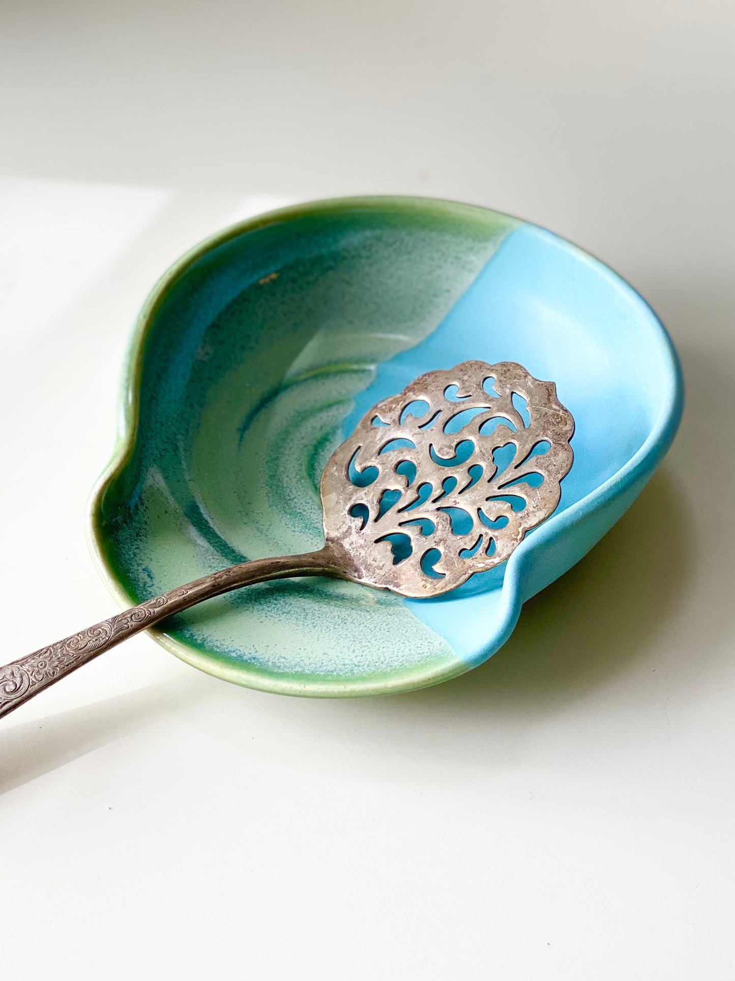 Spoon Rest in Blue and Green 6”