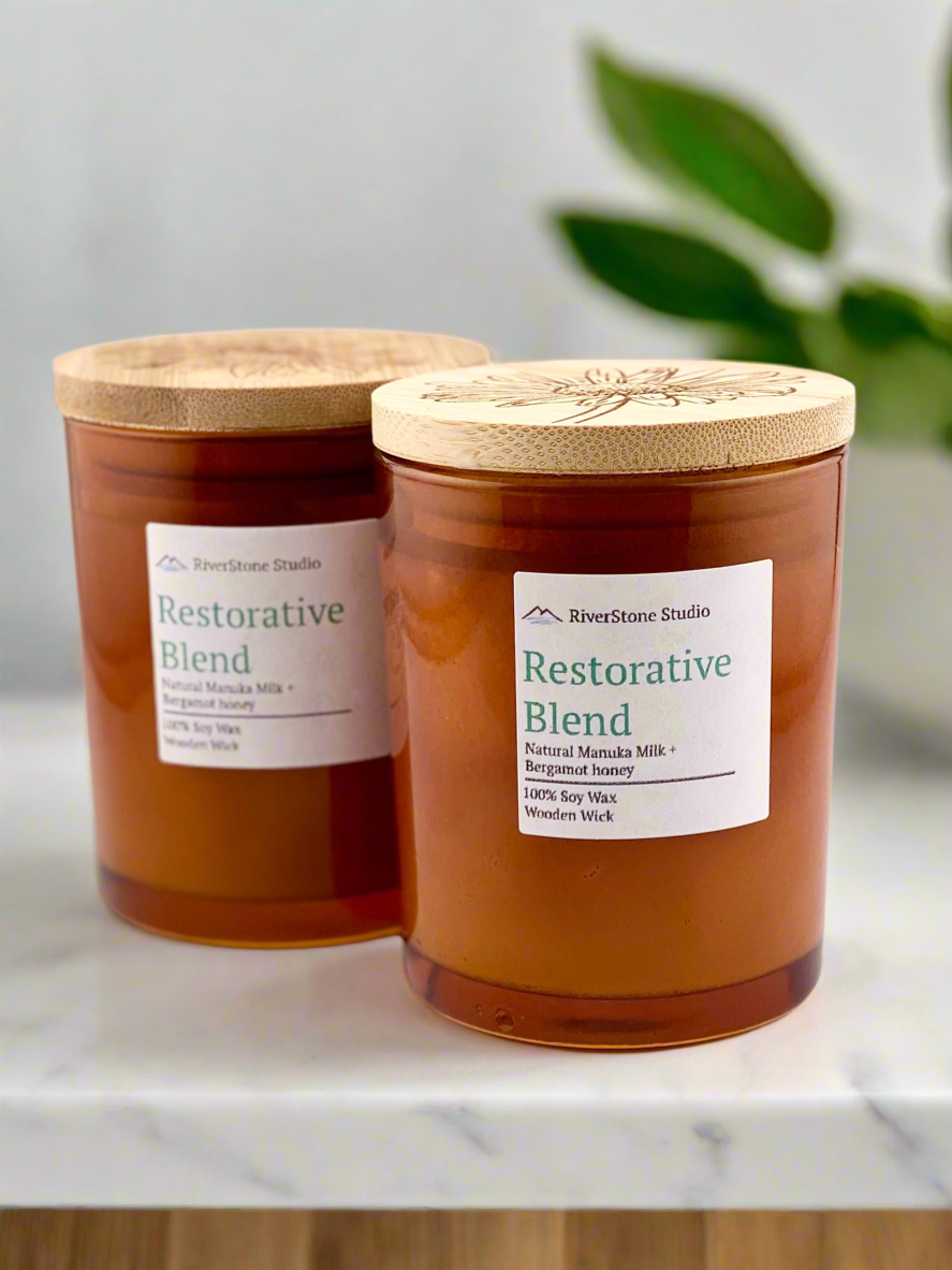 Candle, Restorative Blend – Manuka Milk & Bergamot Honey | Wooden Wick Candle