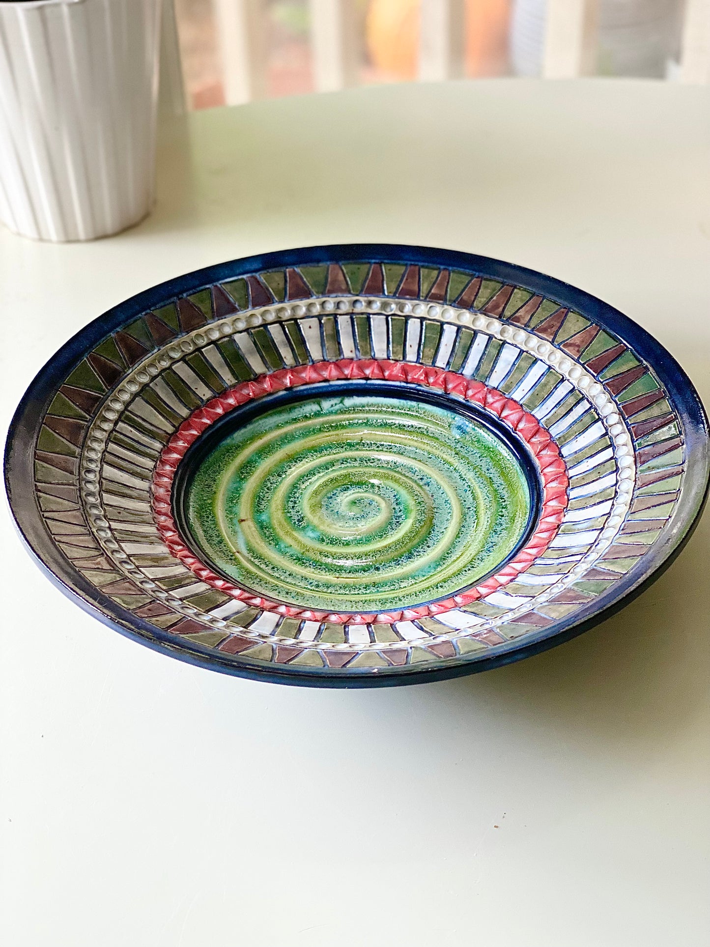 Verdant Spiral Mosaic Platter, 11”x2”
