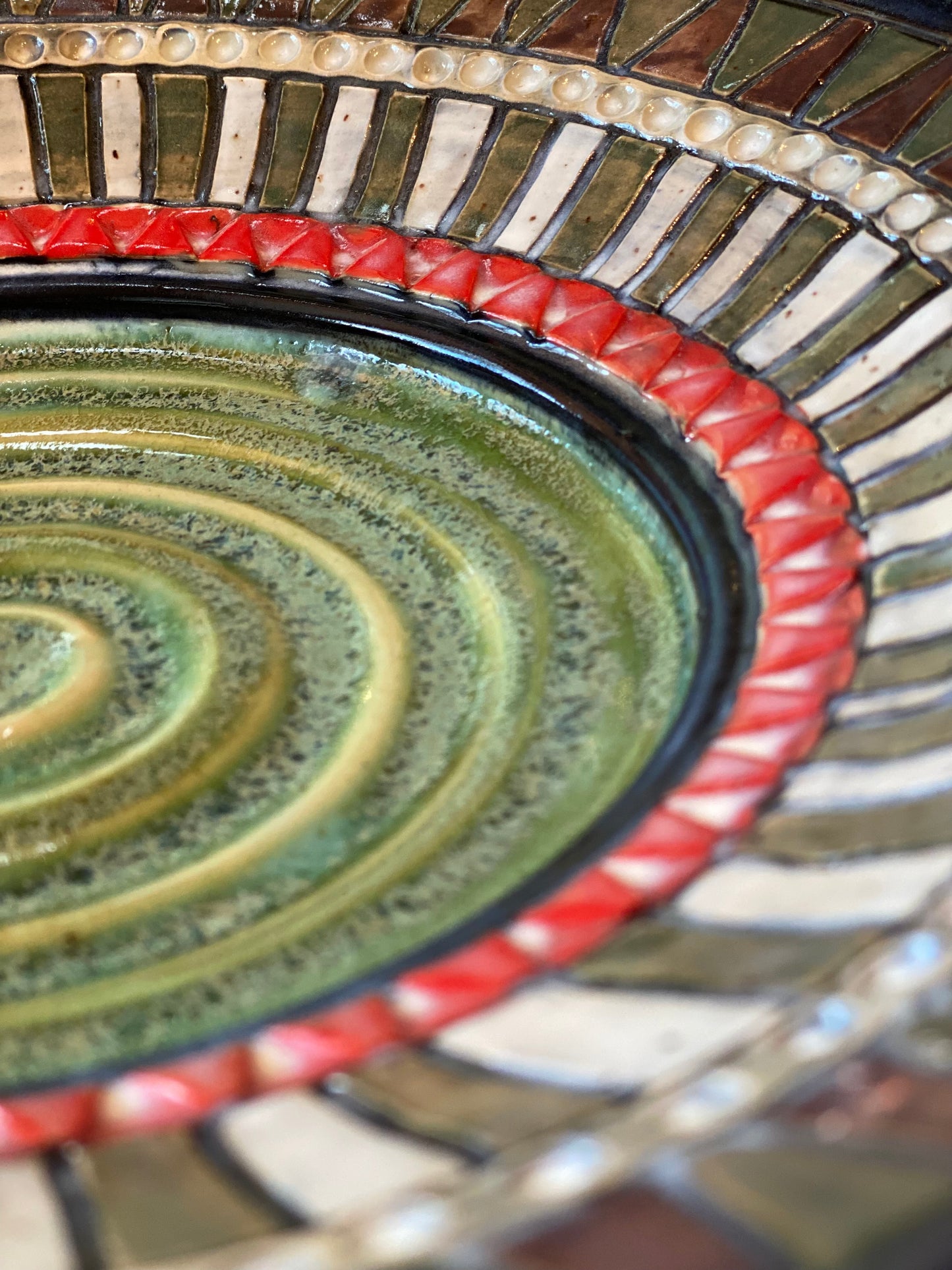 Verdant Spiral Mosaic Platter, 11”x2”