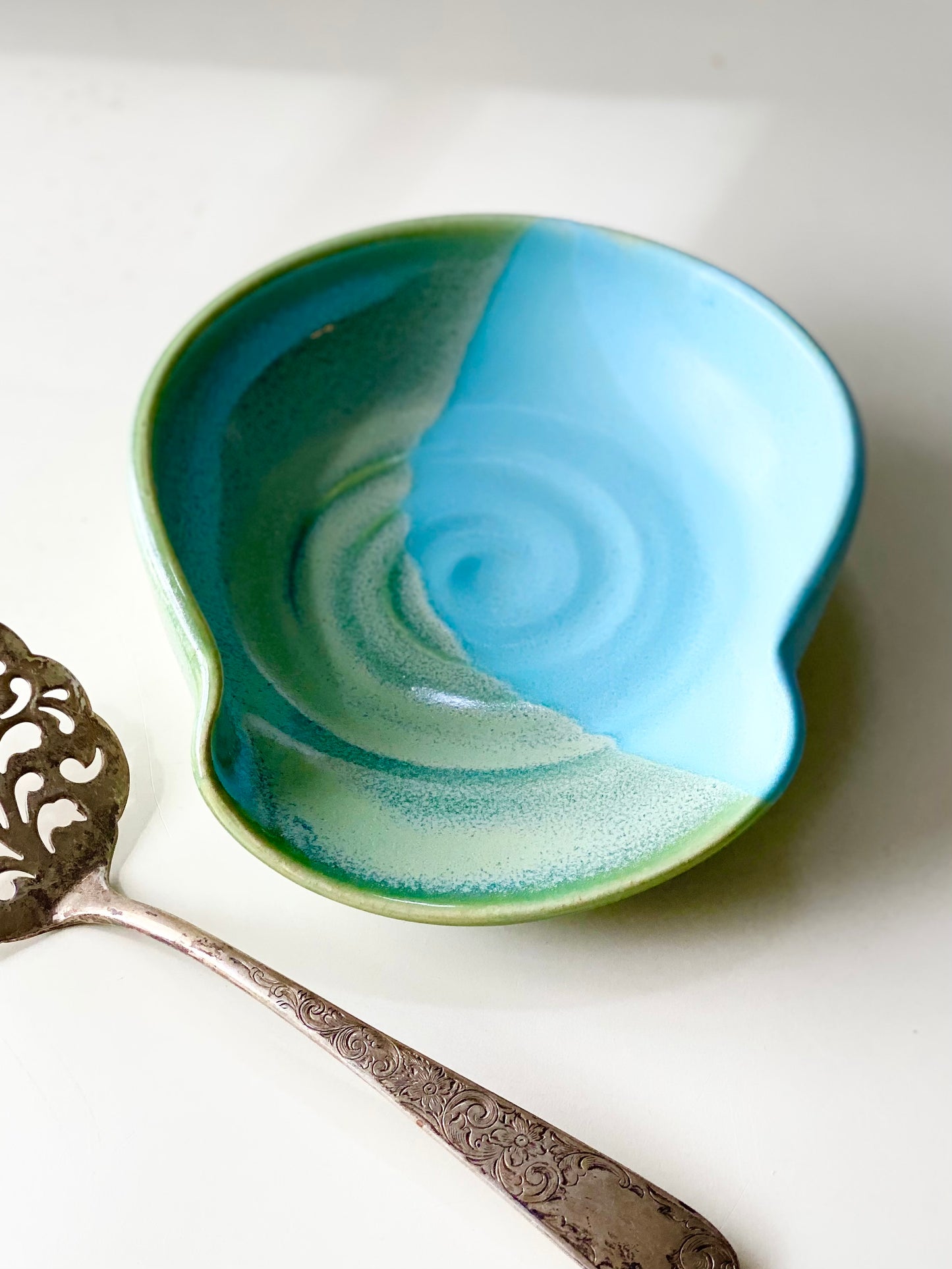 Spoon Rest in Blue and Green 6”