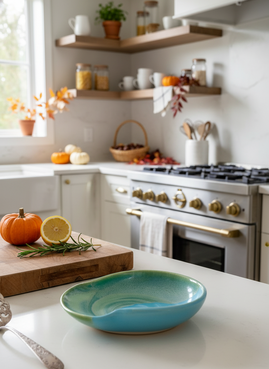 Spoon Rest in Blue and Green 6”