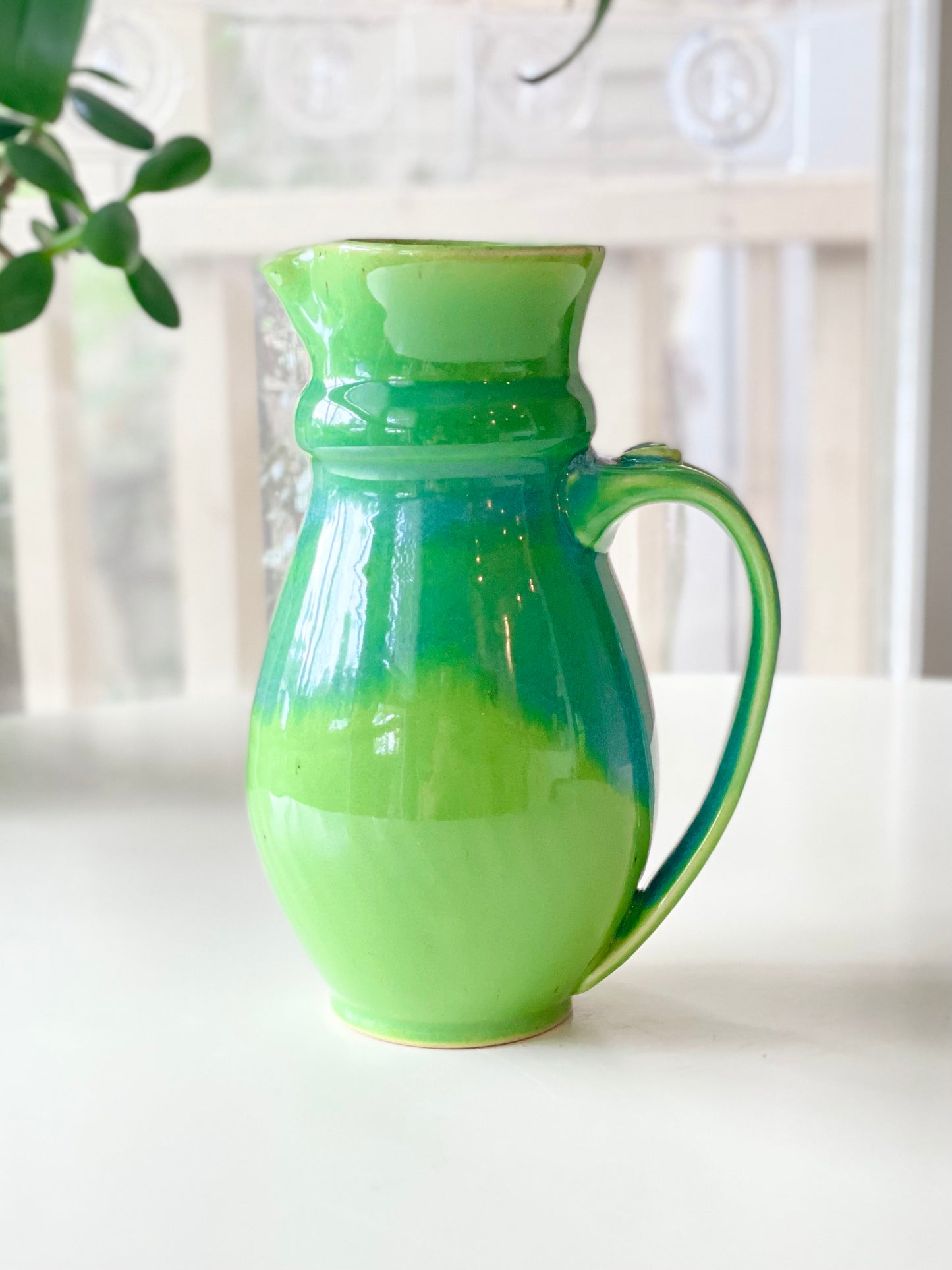 Pitcher with Ginkgo, 8.25” 35oz