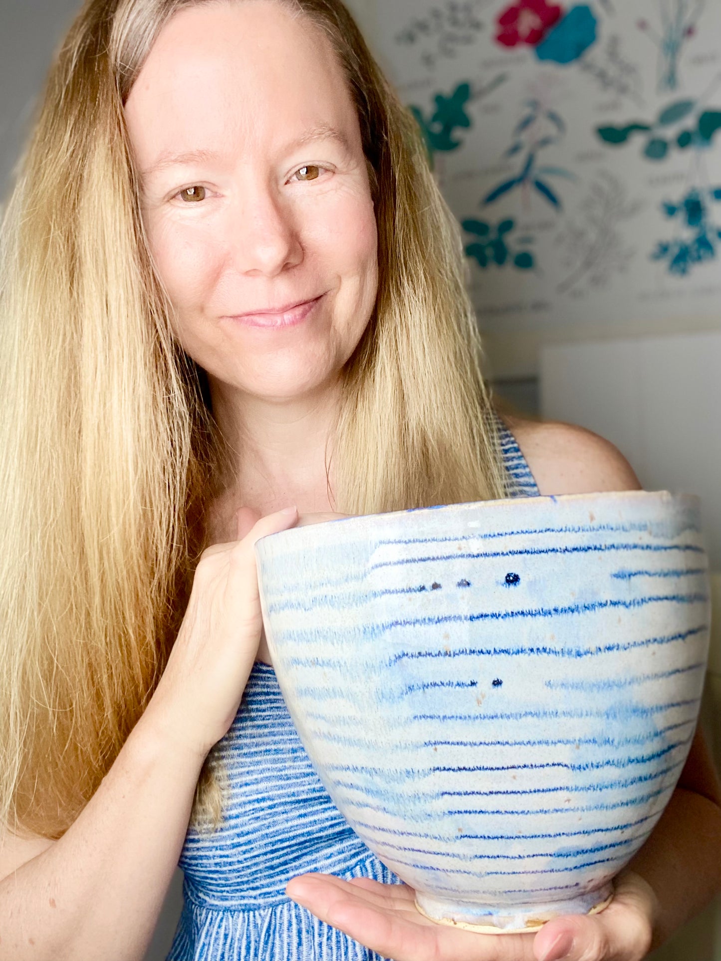 Serving Bowl, Dark Navy Blue and Lt Blue 6.5” ht x 7.75” w, no. 58