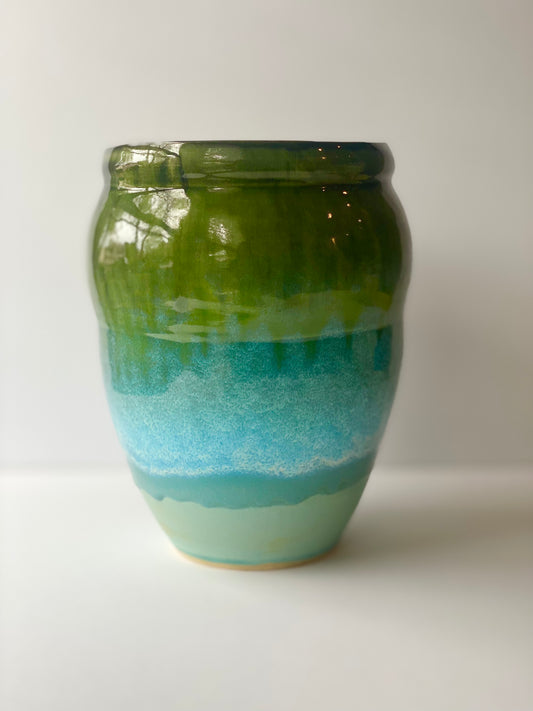 #75 Vase in Blue, Green, and Black, 9.5”ht x 6.5w