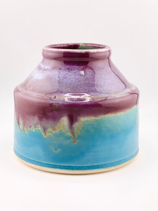 #62 Vase in Purple and Blue, 6.25”ht x 3”rim diameter