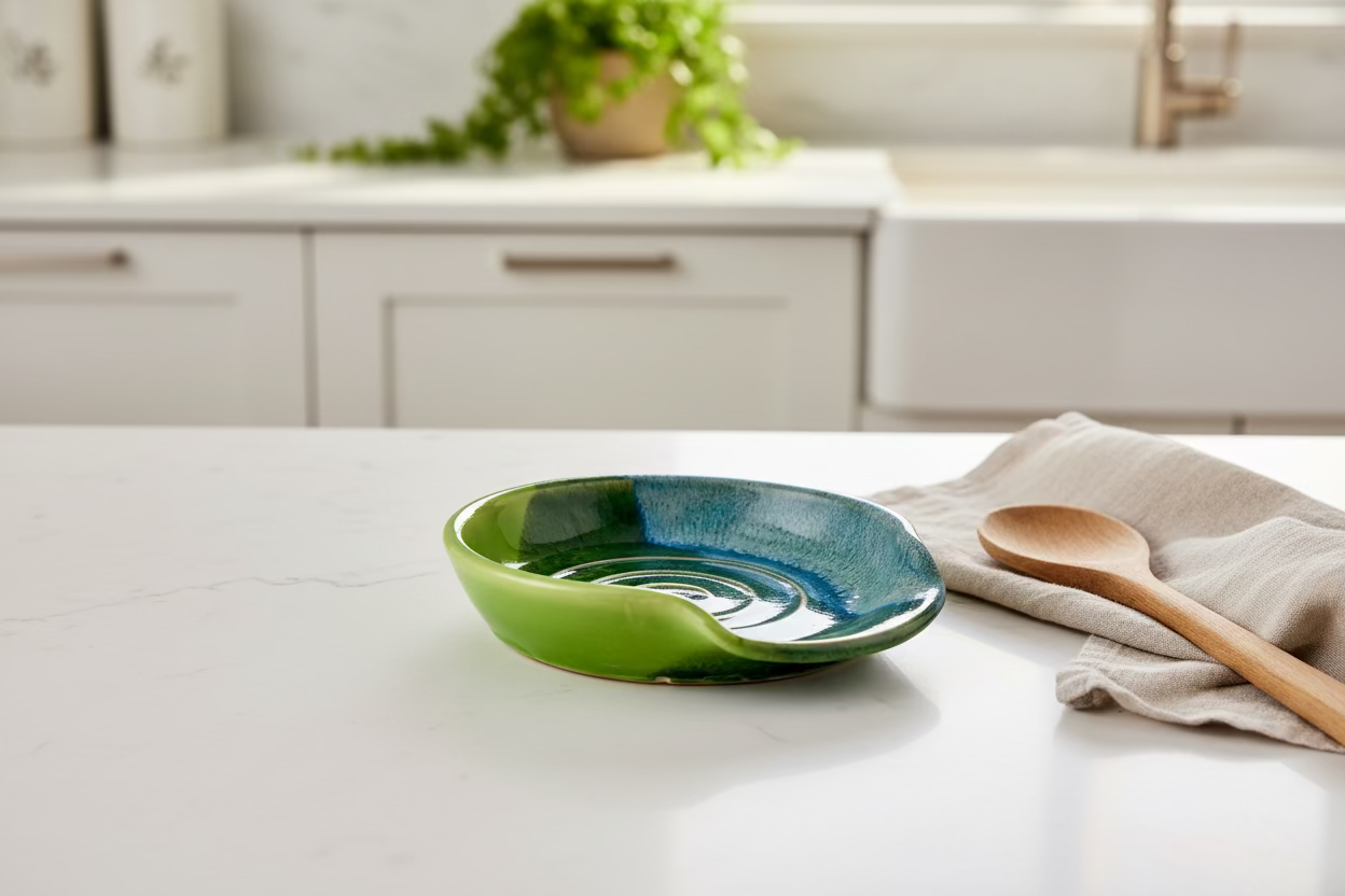 Blue and Green Spoon Rest, 5.5” no.32, (discounted due to imperfections on the underside, normally $35) (Copy)
