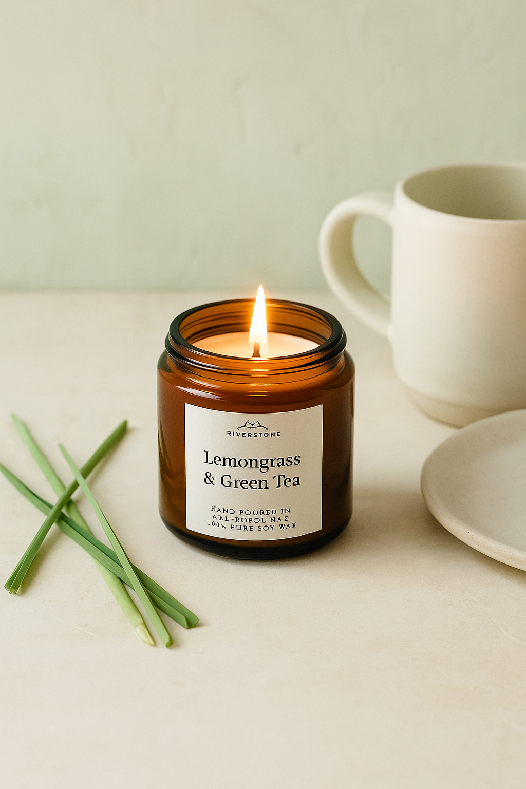 Candle, Lemongrass & Green Tea – 4 oz Soy Candle for Clarity & Calm