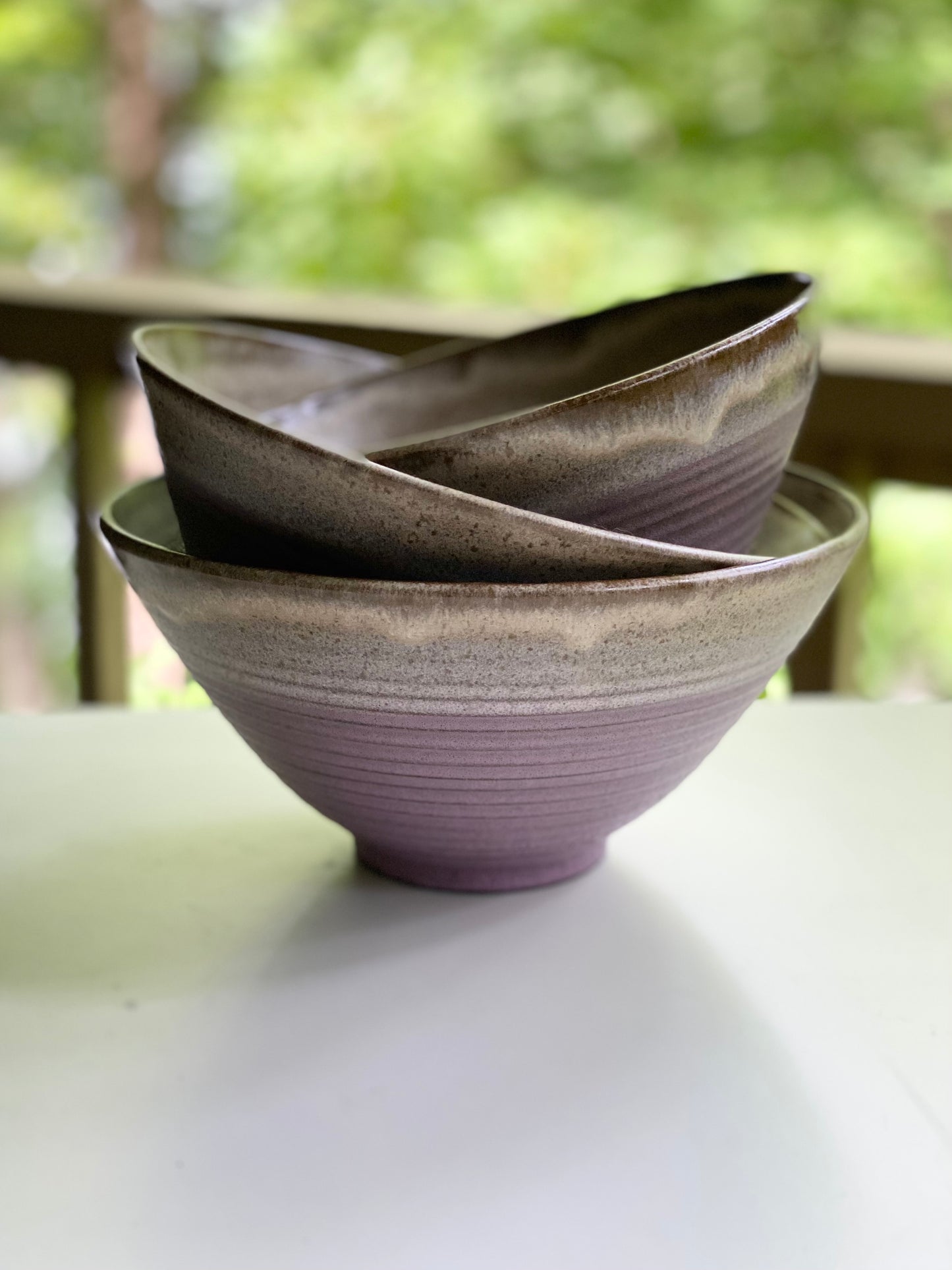 Set of 3 Nesting Bowls in Pink Sierra and Cream, L 5”x8.75”, M 4.5”x8.25”, S 4.25”x7.5”
