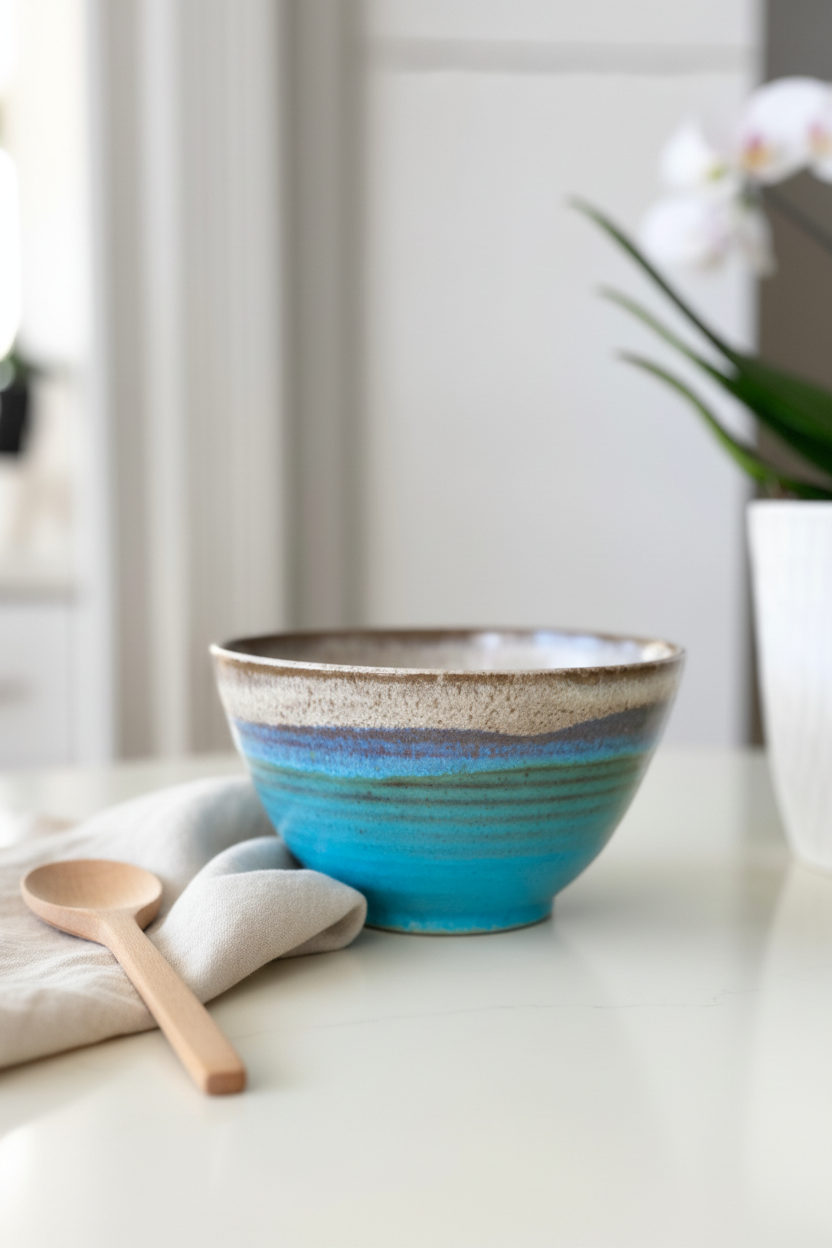 Ramen Bowl in Blue and Cream, “4 x 6.5”