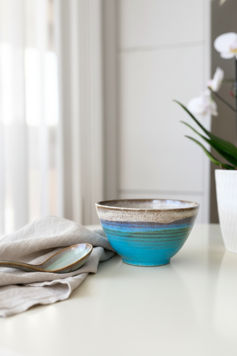 Ramen Bowl in Blue and Cream, “4 x 6.5”