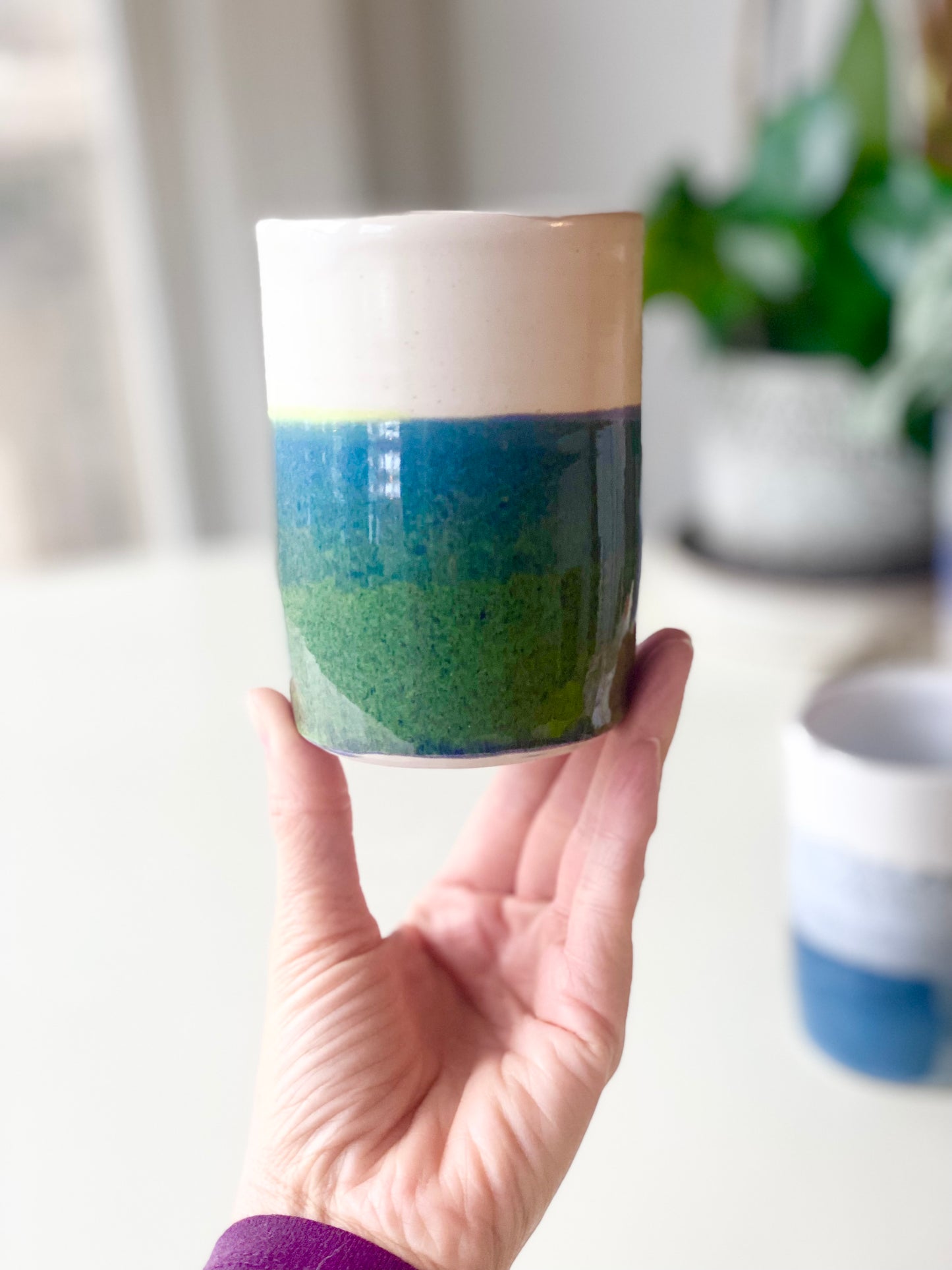 Blue Green and White Tumbler, 10oz no.31