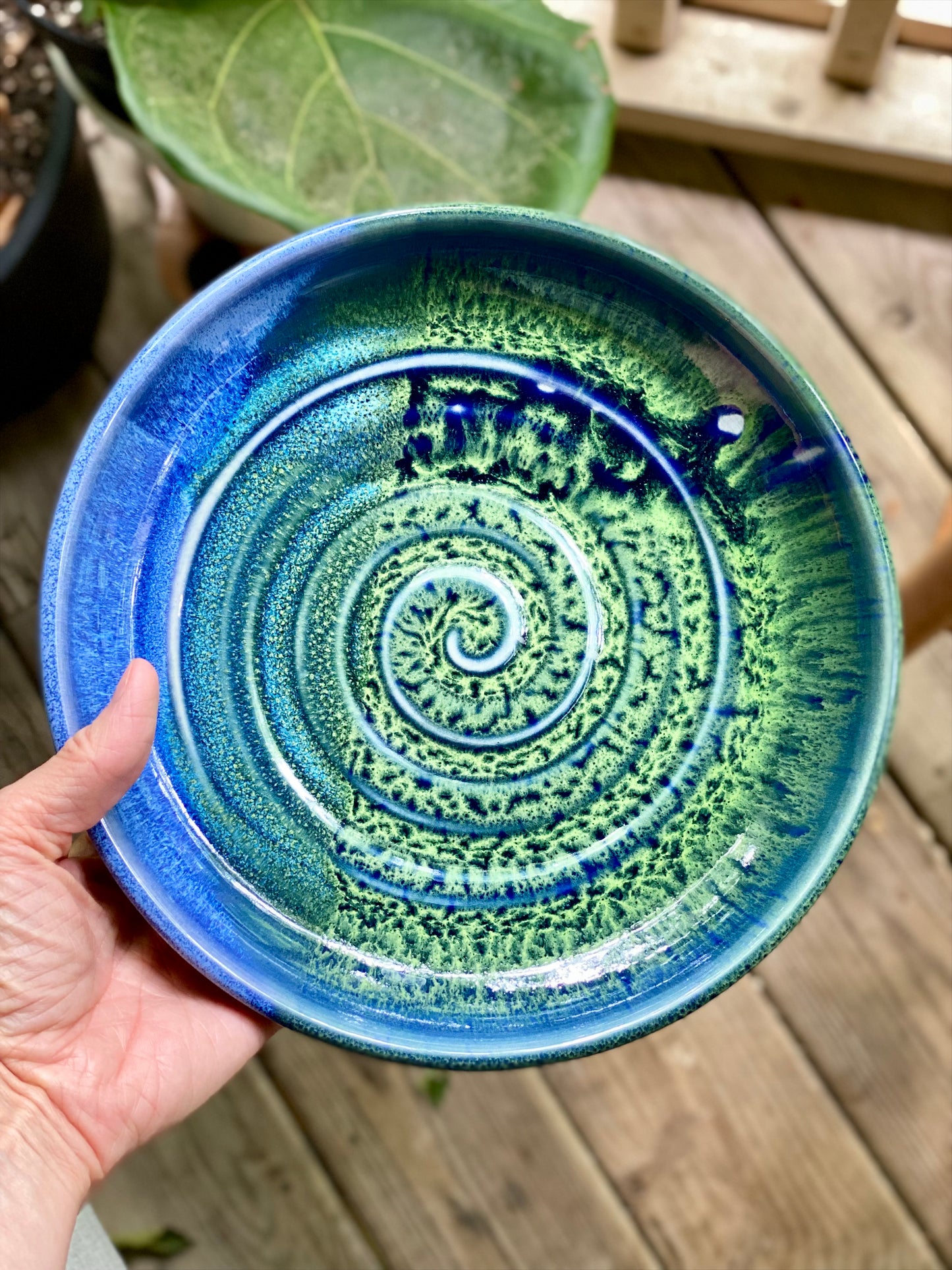 Blue and Green Plate, 8.75” no.46 (discounted due to glaze imperfection, normally $55)