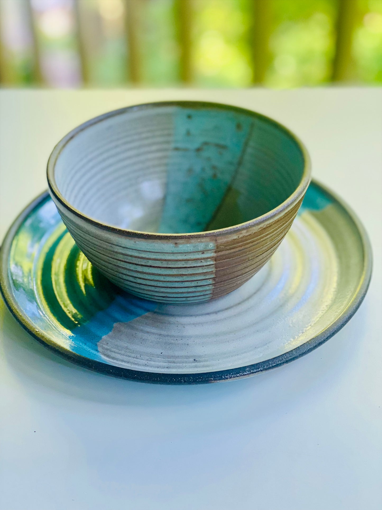 Soup and Sandwich Set in Blue and Oatmeal, 3.5”x6.5” Bowl, 9.5” Plate, no.47