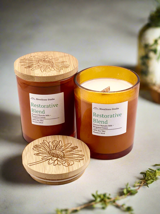 Candle, Restorative Blend – Manuka Milk & Bergamot Honey | Wooden Wick Candle