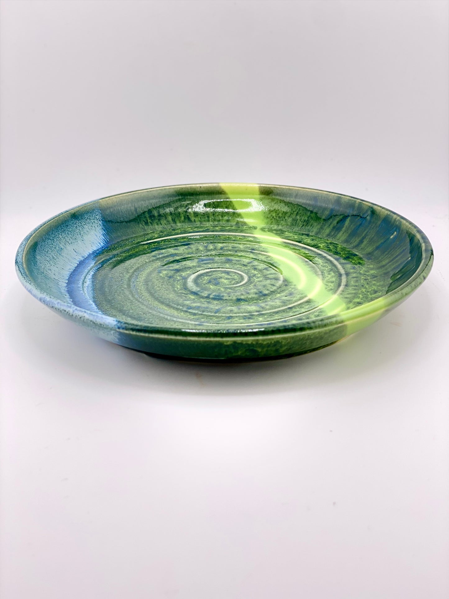 Blue and Green Plate, 7.5” no.45 (discounted slightly due to glaze imperfection on the underside, has been sanded smooth, normally $40)