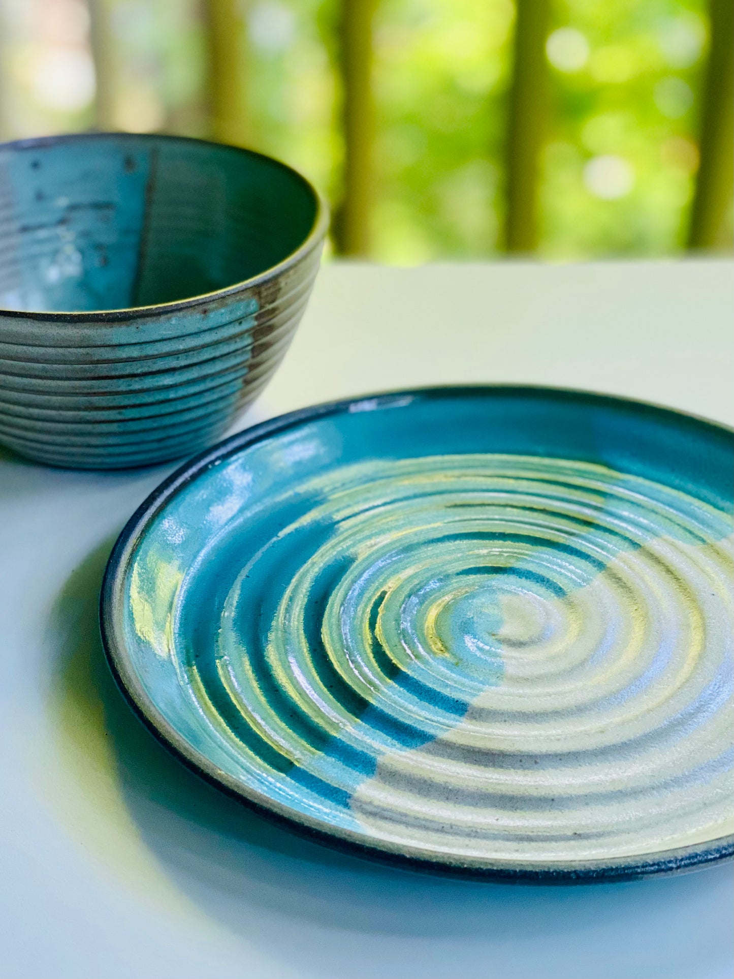 Soup and Sandwich Set in Blue and Oatmeal, 3.5”x6.5” Bowl, 9.5” Plate, no.47