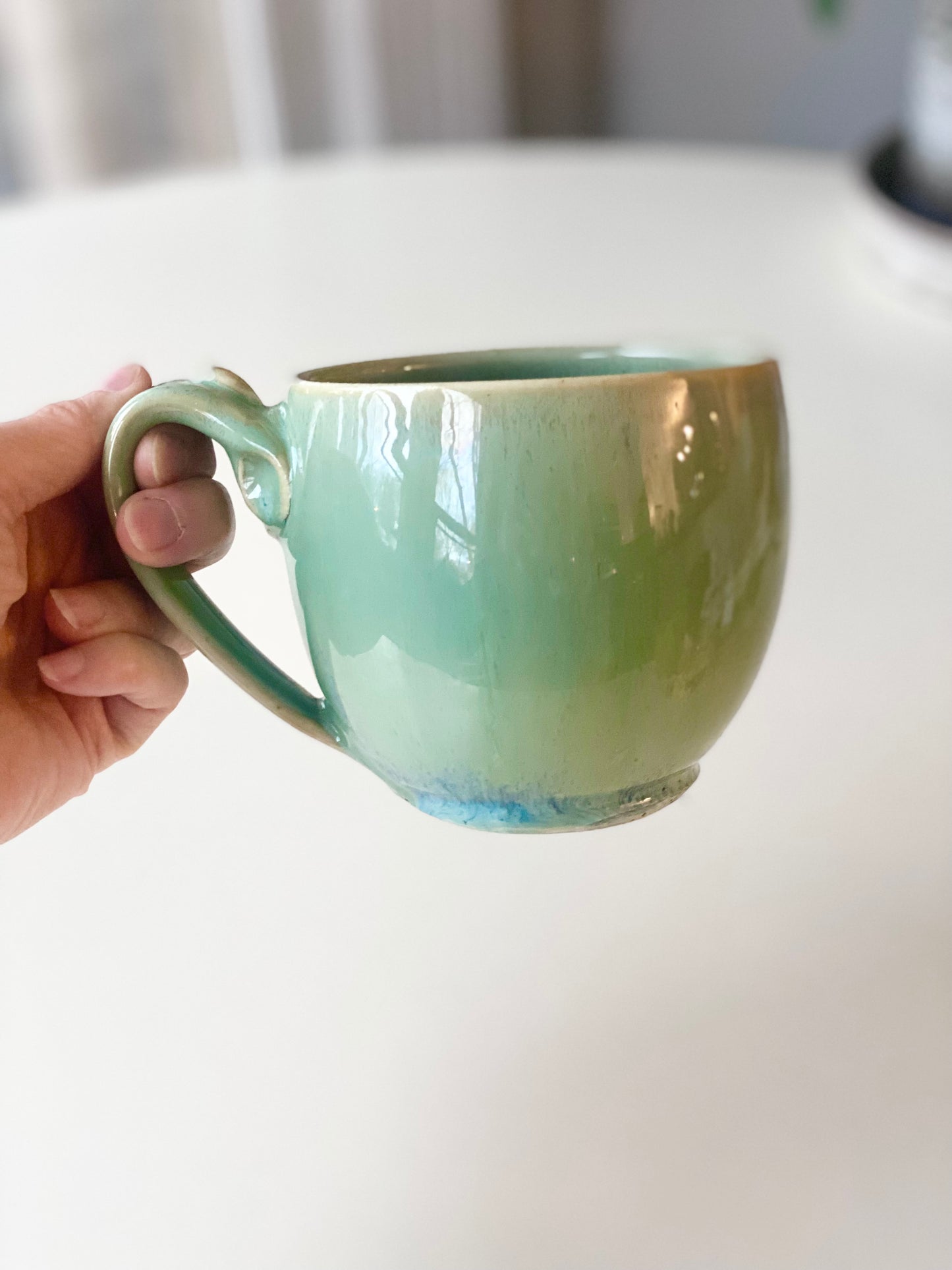 Green Mug, 16oz no.30 (Second due to glaze drip that has been sanded smooth, normally $80)