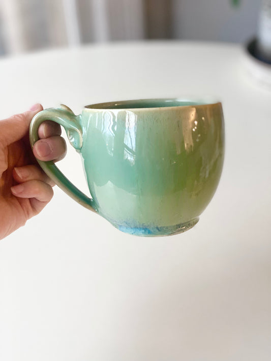 Green Mug, 16oz no.30 (Second due to glaze drip that has been sanded smooth, normally $80)