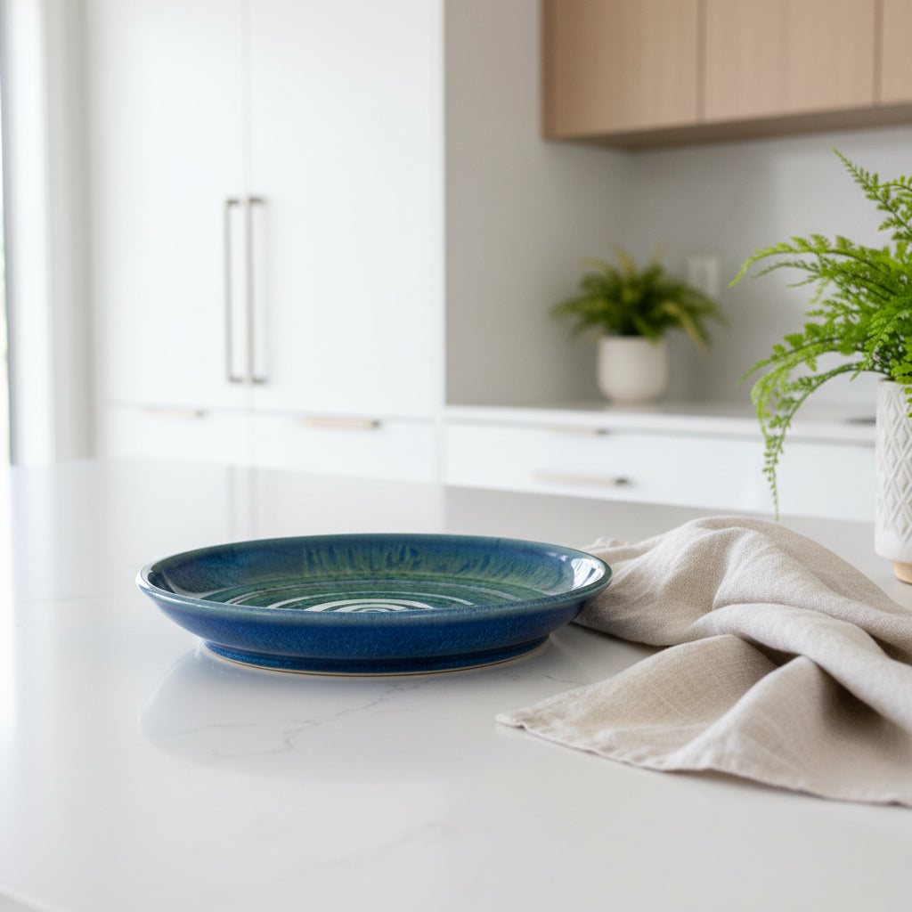 Blue and Green Plate, 8.75” no.46 (discounted due to glaze imperfection, normally $55)
