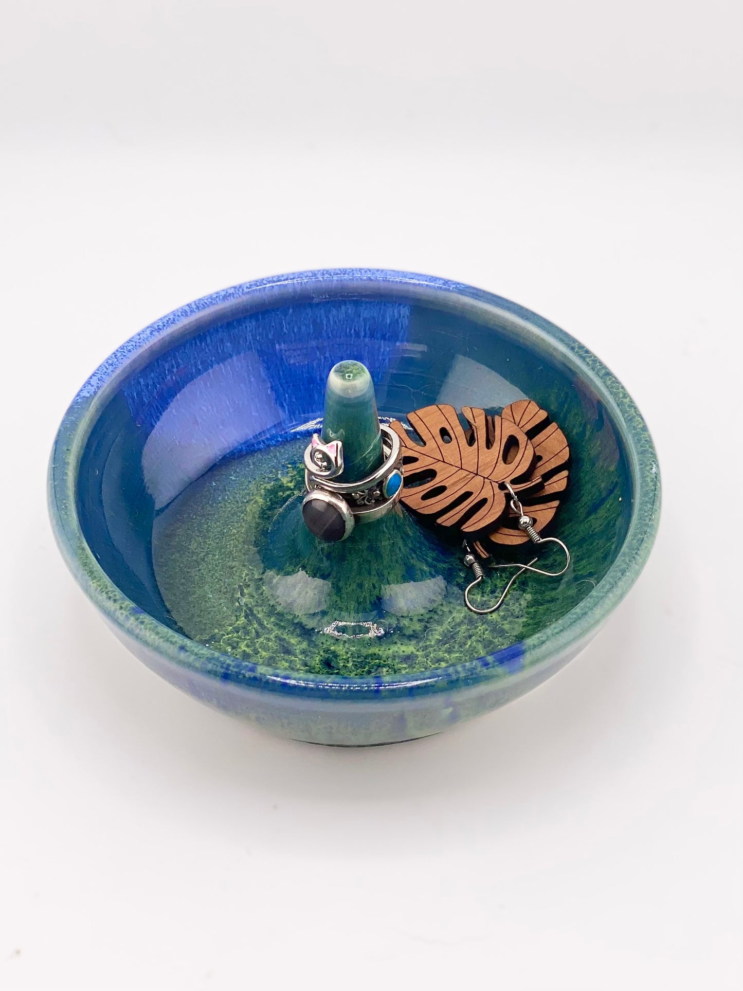 Blue and Green Ring Dish, 2.5”x4.75” no.27