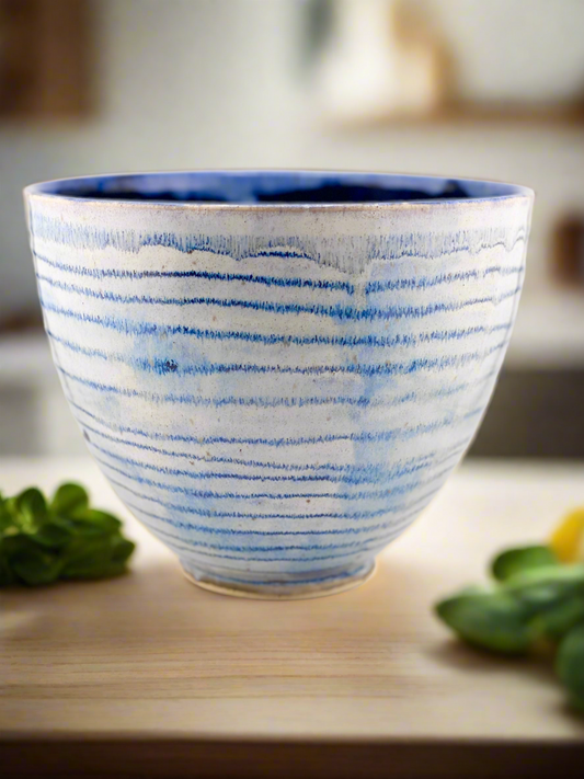 Serving Bowl, Dark Navy Blue and Lt Blue 6.5” ht x 7.75” w, no. 58