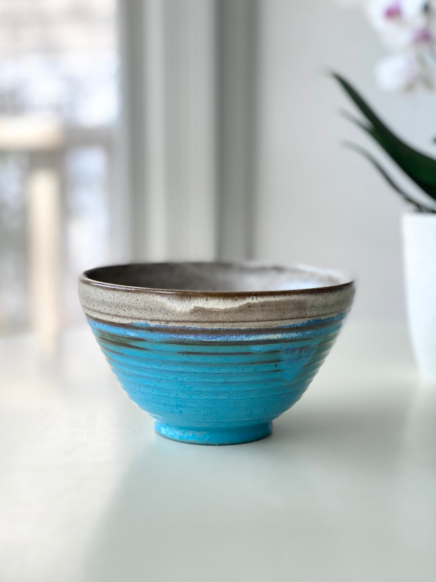 Serving/Mixing Bowl in Blue and Cream, 4.75”x 7.25”