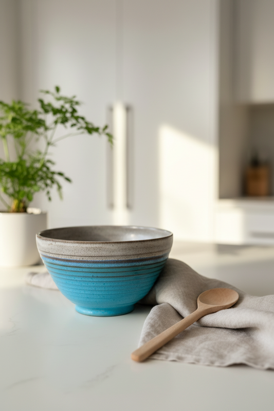 Serving/Mixing Bowl in Blue and Cream, 4.75”x 7.25”