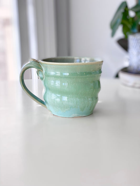 Blue Green Wave Mug, 16oz no.45 (Second due to glaze drip that has been sanded smooth, normally $80)