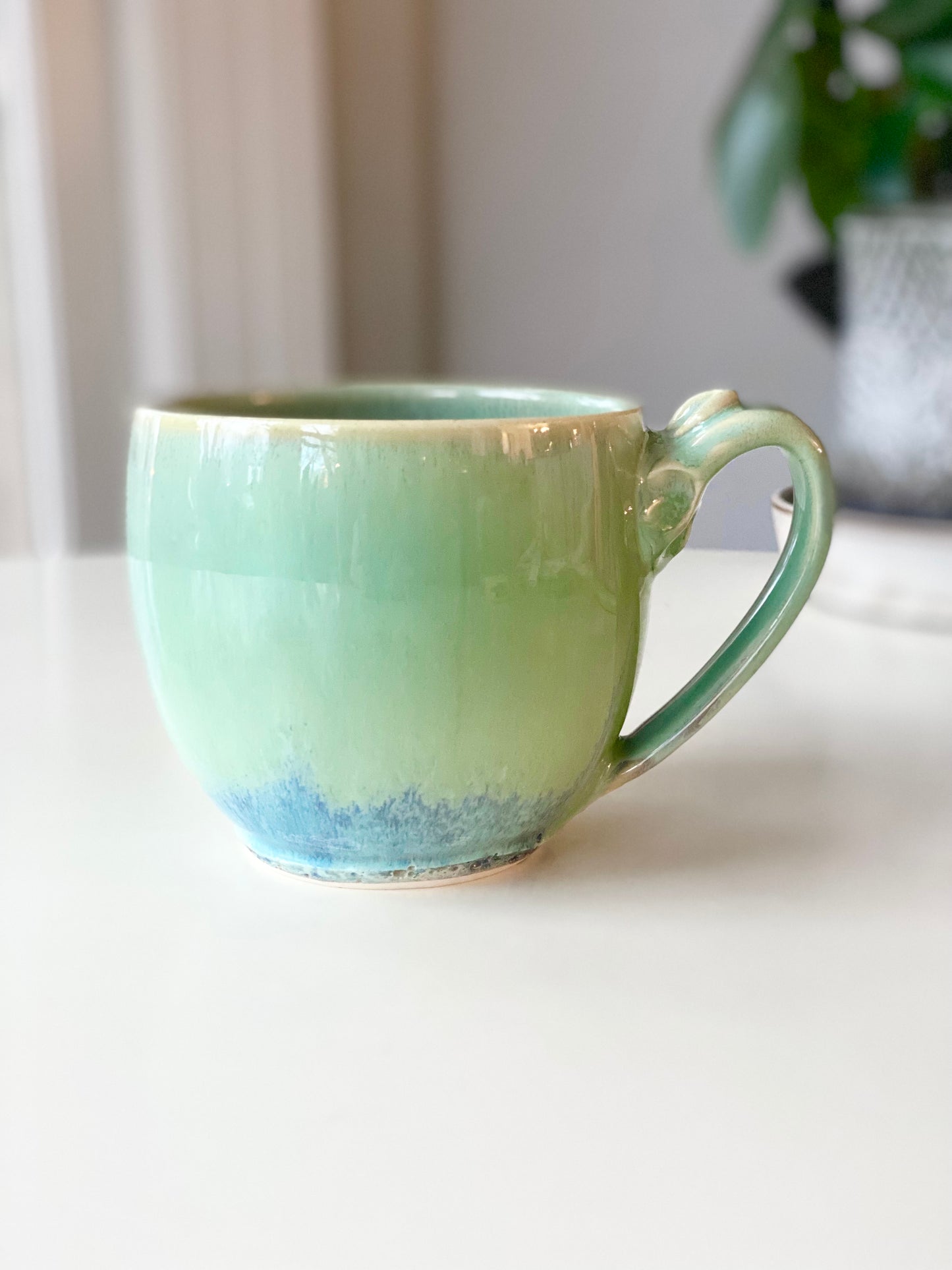 Green Mug, 16oz no.30 (Second due to glaze drip that has been sanded smooth, normally $80)