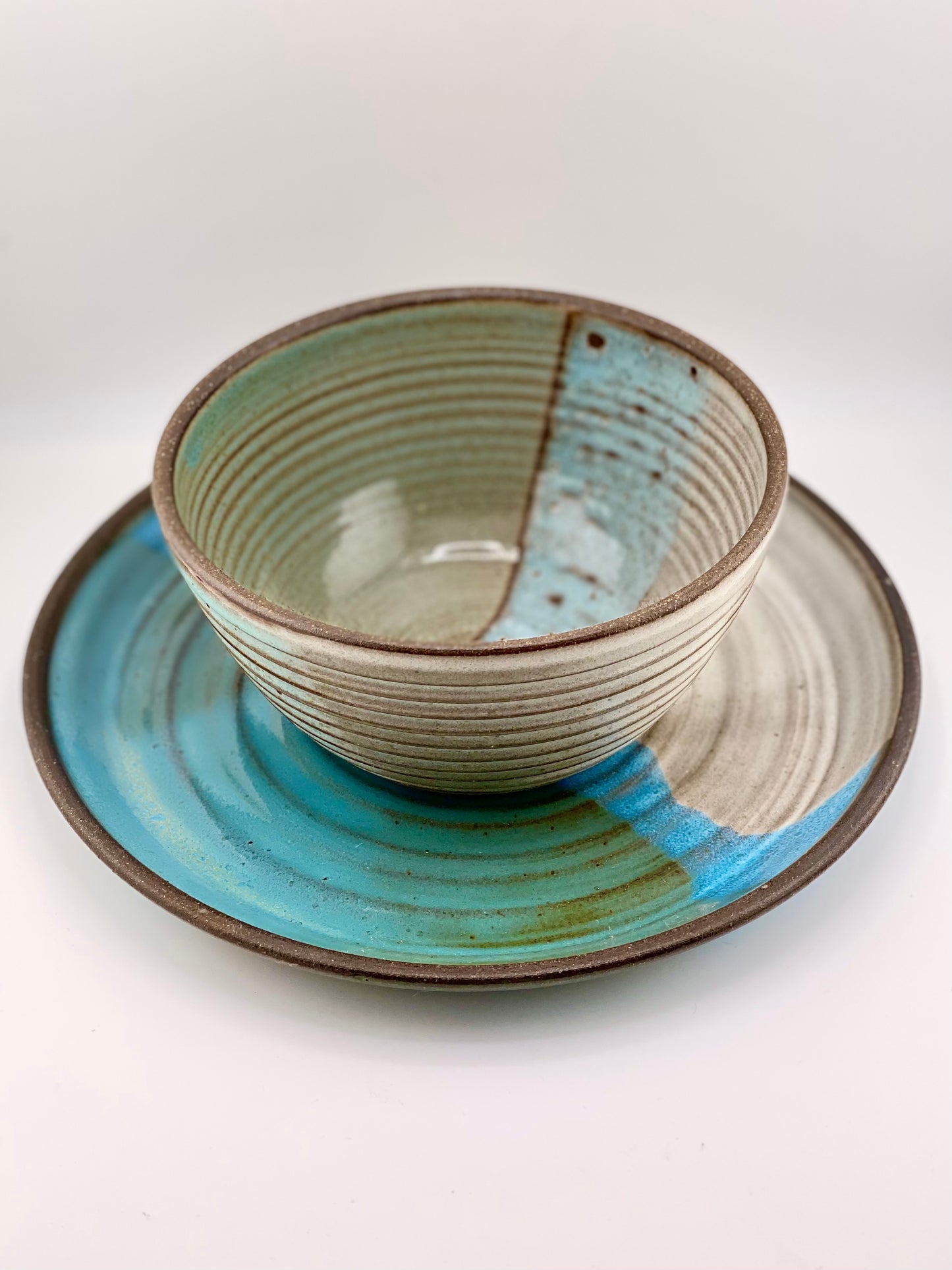 Soup and Sandwich Set in Blue and Oatmeal, 3.5”x6.5” Bowl, 9.5” Plate, no.47