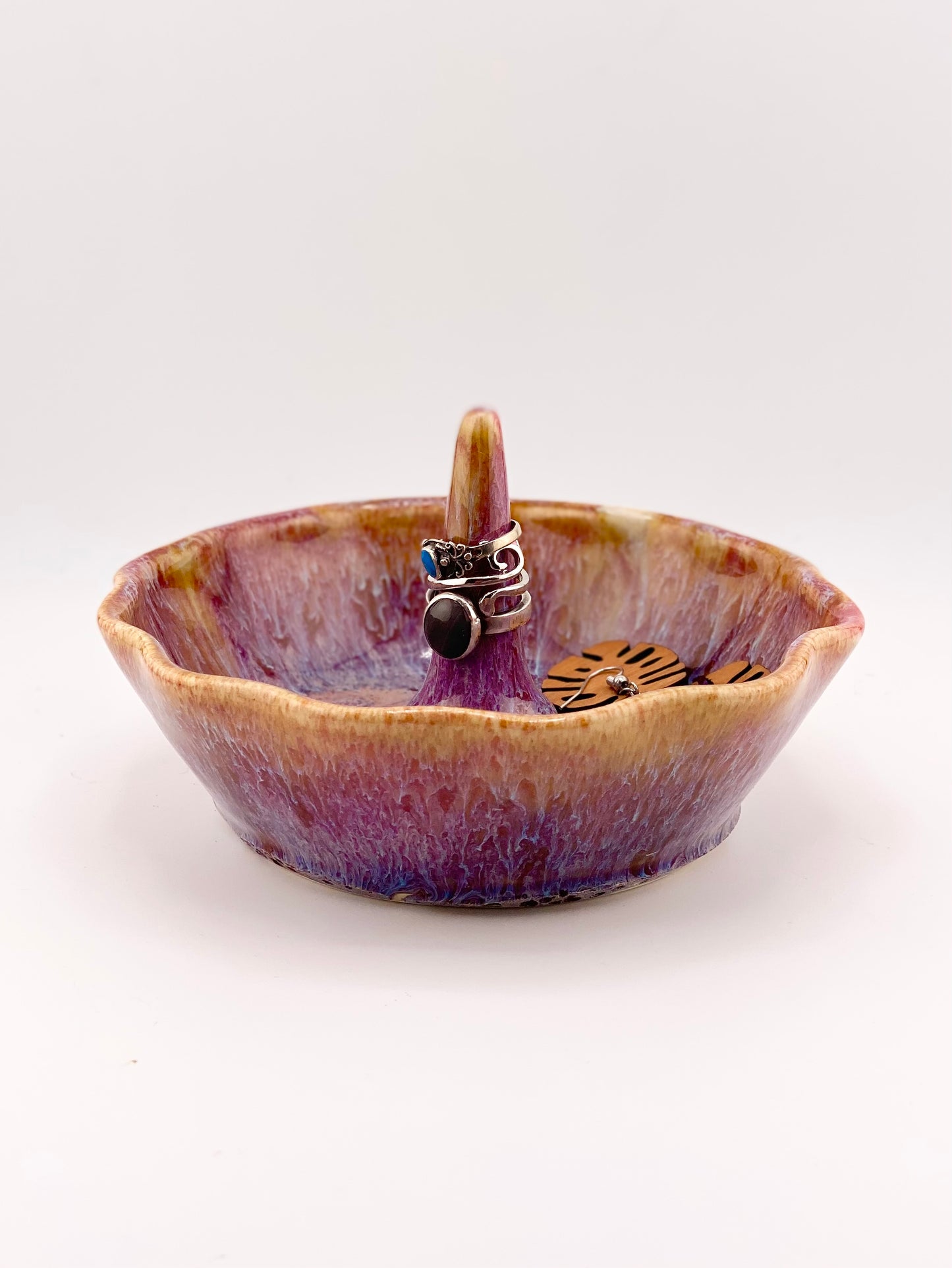 Raspberry Amber Ring Dish, 3”x5.5” no.29