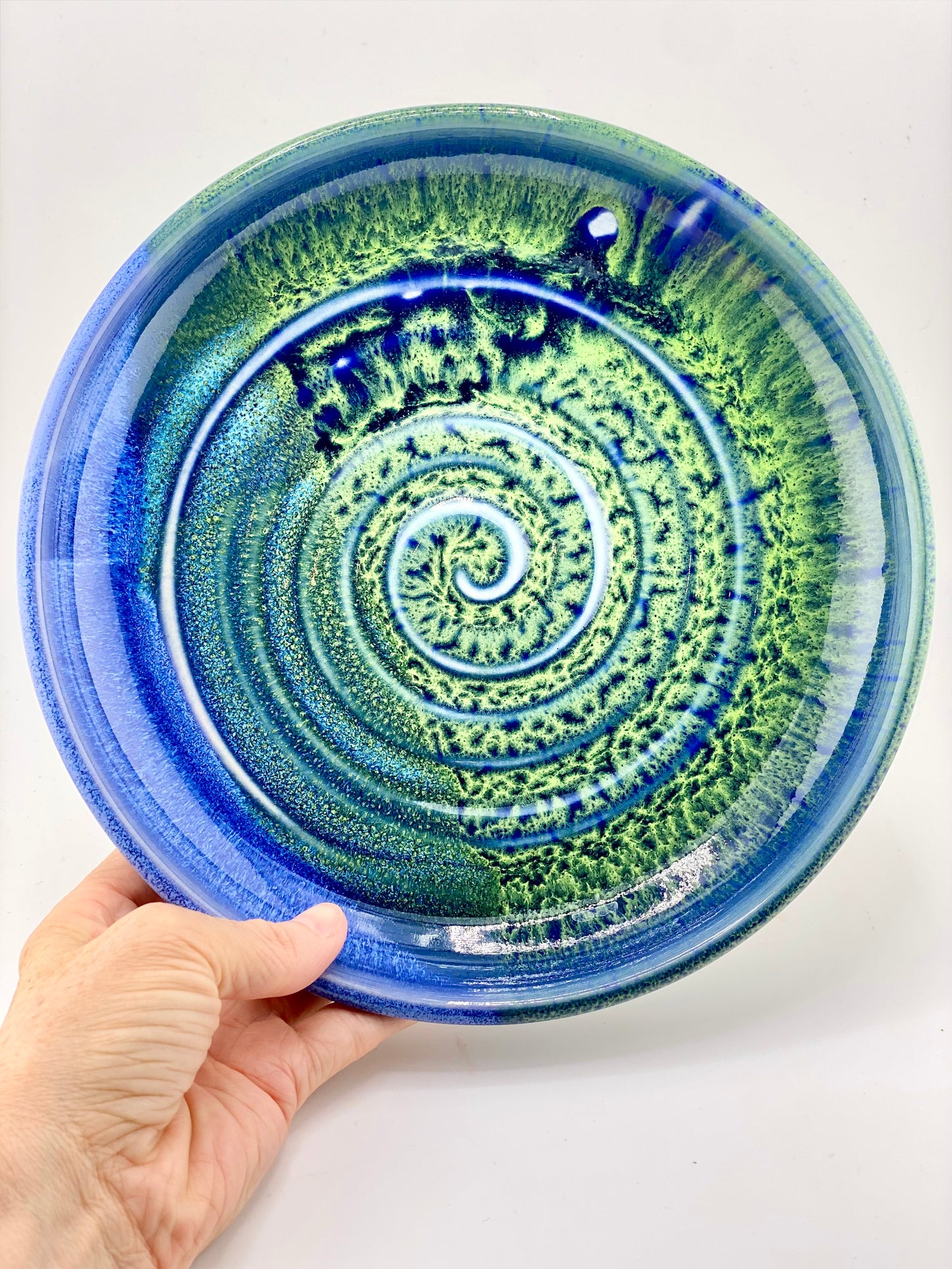 Blue and Green Plate, 8.75” no.46 (discounted due to glaze imperfection, normally $55)