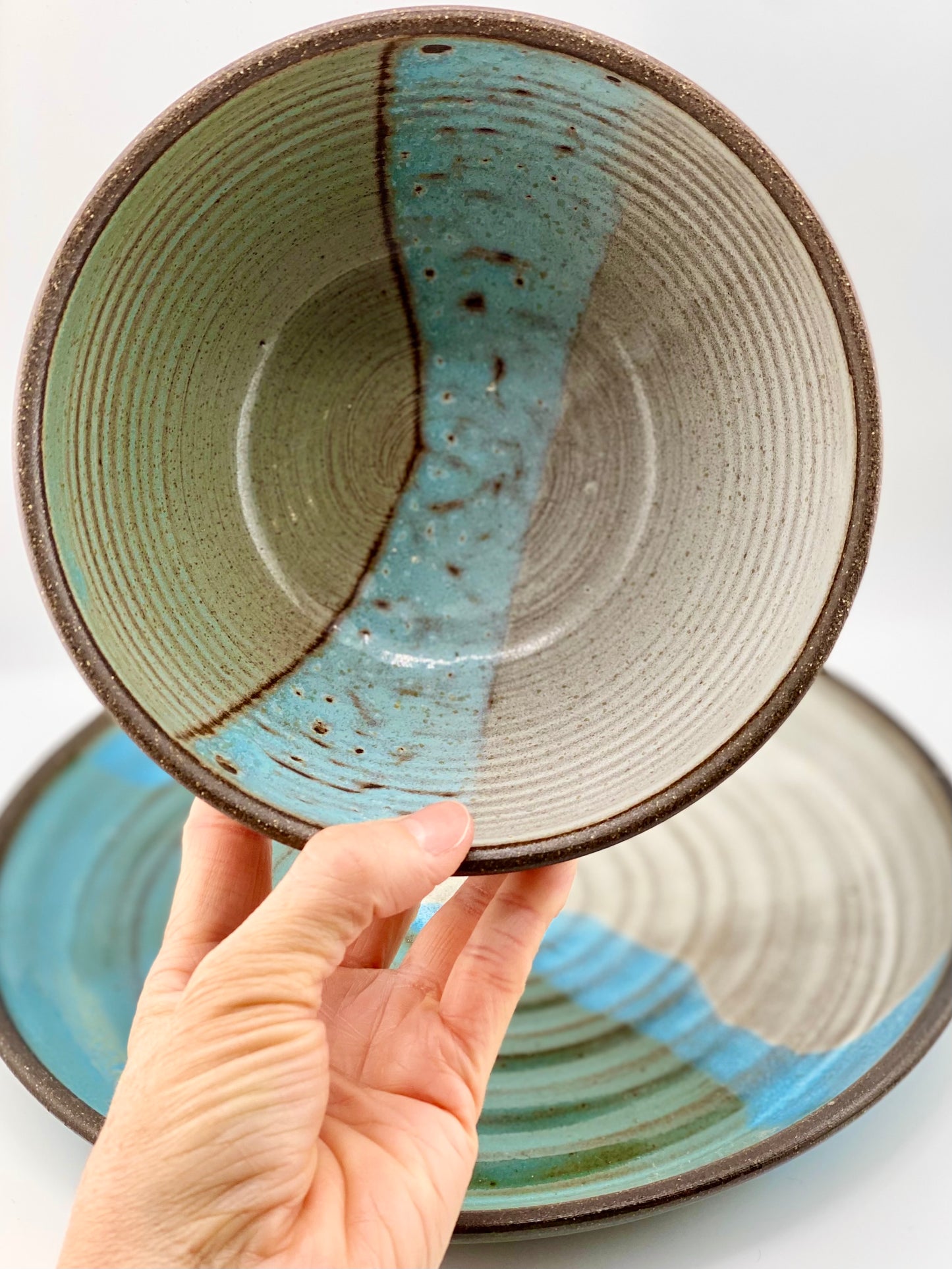 Soup and Sandwich Set in Blue and Oatmeal, 3.5”x6.5” Bowl, 9.5” Plate, no.47