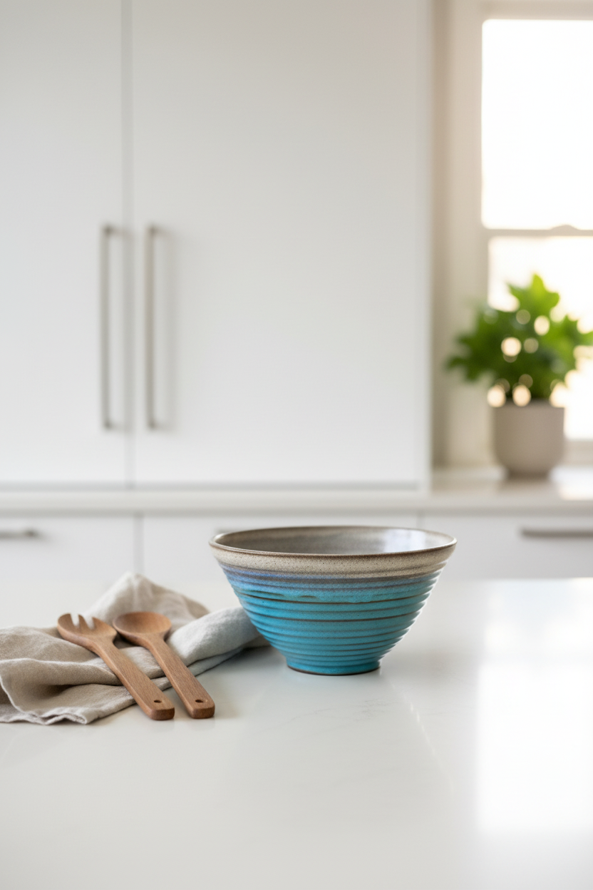 Serving/Mixing Bowl in Blue and Cream, 5”x 8.25”