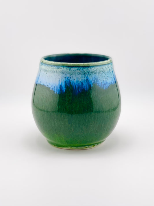 Green and Blue Cup, 12oz no.16 (second, glaze drips were ground smooth, Normally $58)