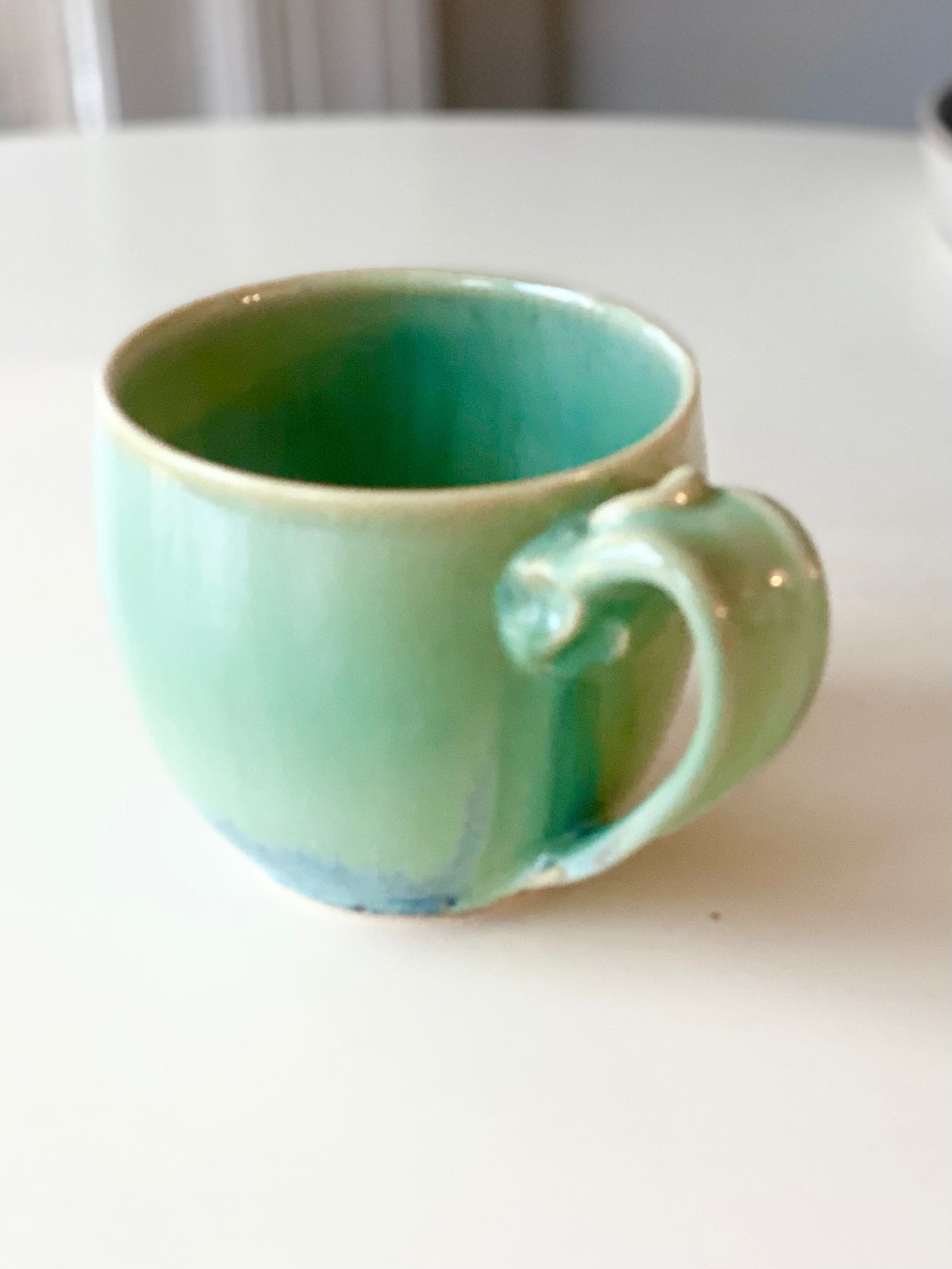 Green Mug, 16oz no.30 (Second due to glaze drip that has been sanded smooth, normally $80)
