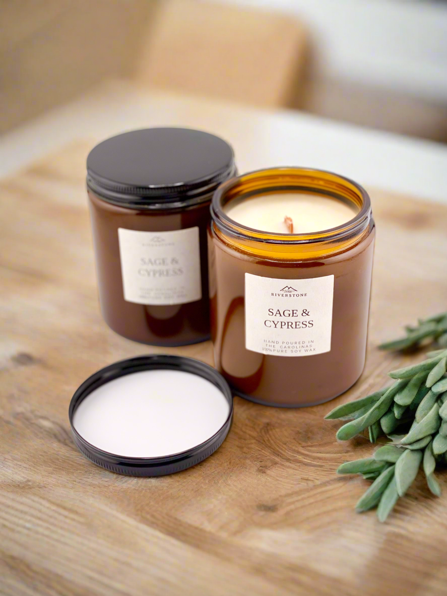 Candle, Sage & Cypress – Hand Poured Soy Candle | 100% Soy Wax