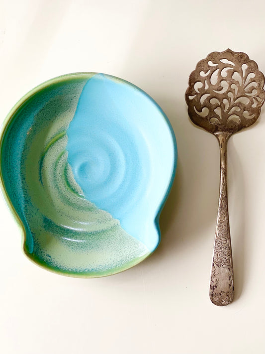Spoon Rest in Blue and Green 6”