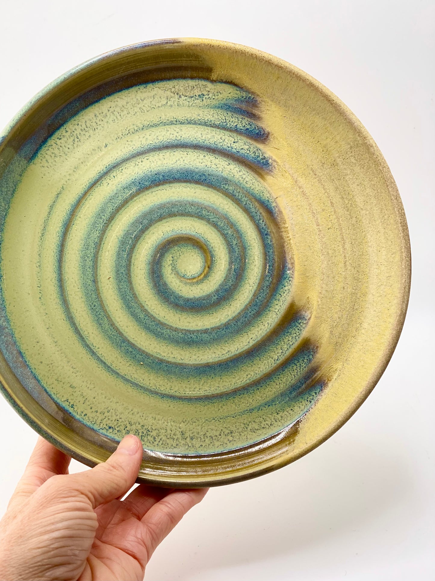 Breakfast, Lunch, and Dinner Set in Green and Oatmeal, 3”x5.5” Bowl, 7” Plate, 9” Plate, no.49…Second due to glaze drips that were ground down and a couple pinholes, normally $95