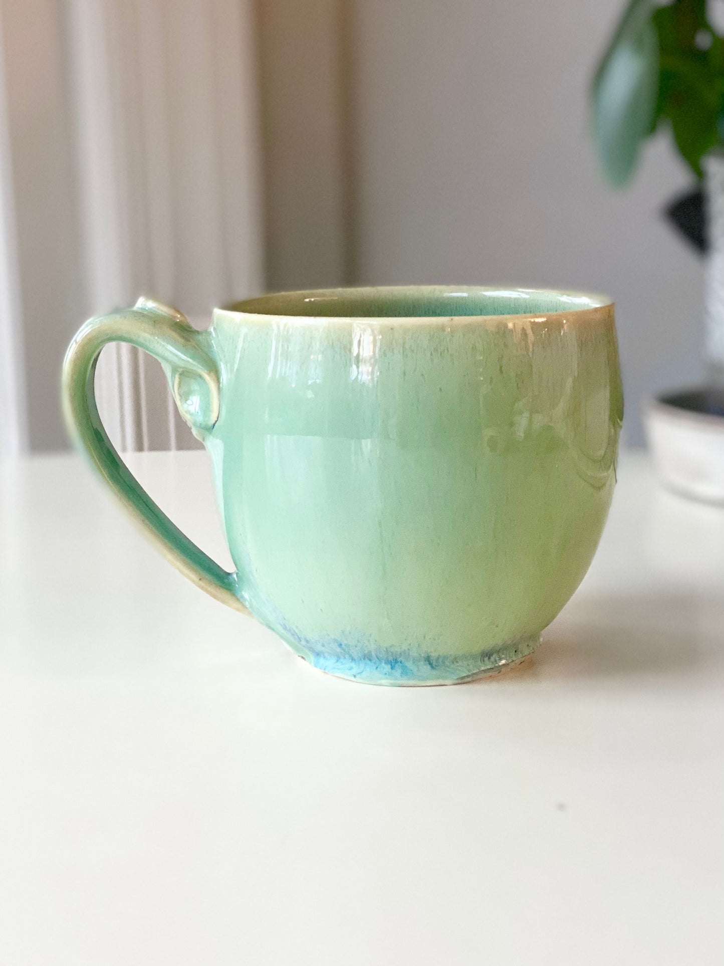 Green Mug, 16oz no.30 (Second due to glaze drip that has been sanded smooth, normally $80)
