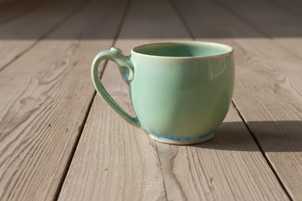 Green Mug, 16oz no.30 (Second due to glaze drip that has been sanded smooth, normally $80)