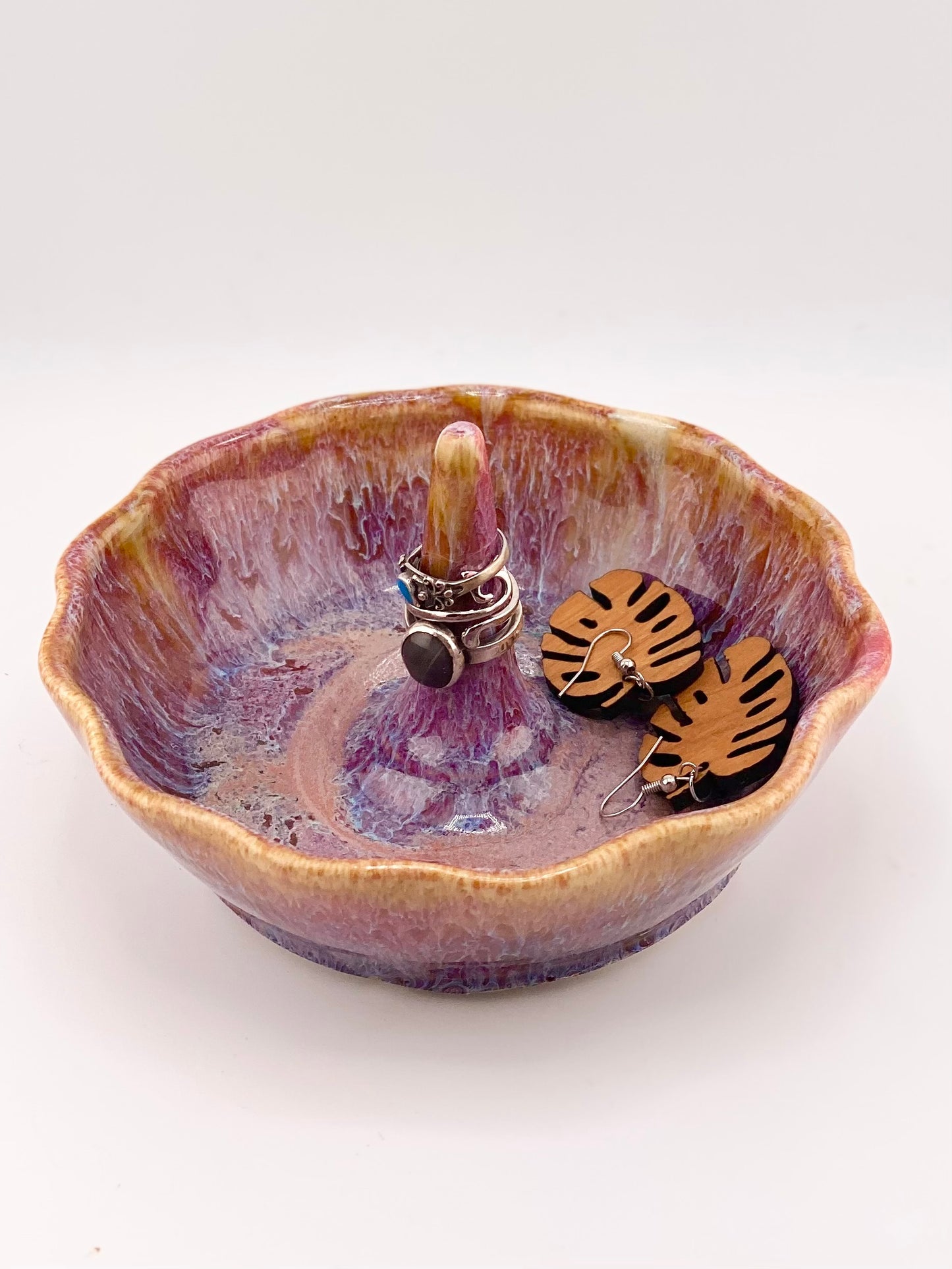 Raspberry Amber Ring Dish, 3”x5.5” no.29