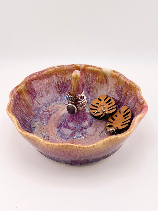 Raspberry Amber Ring Dish, 3”x5.5” no.29